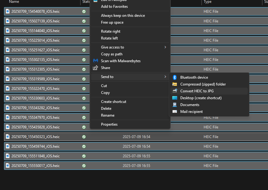 Showing Send-to context menu